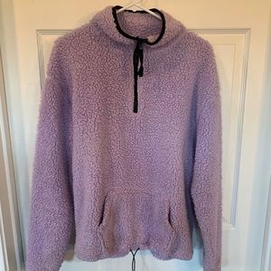 Lilac and Black Pullover Fleece half-zip sweatshirt with front pockets XL